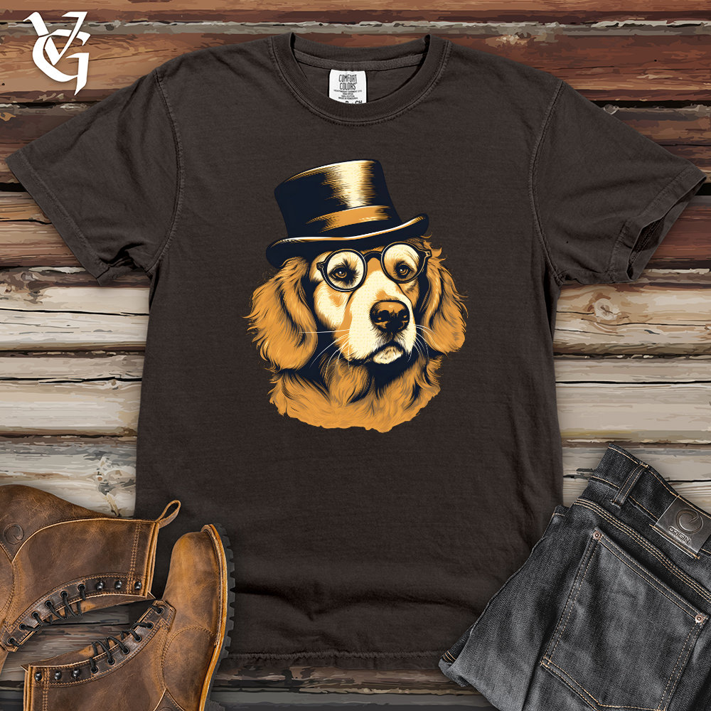 Monocled Top Hat Golden Retriever Heavy Cotton Comfort Colors Tee