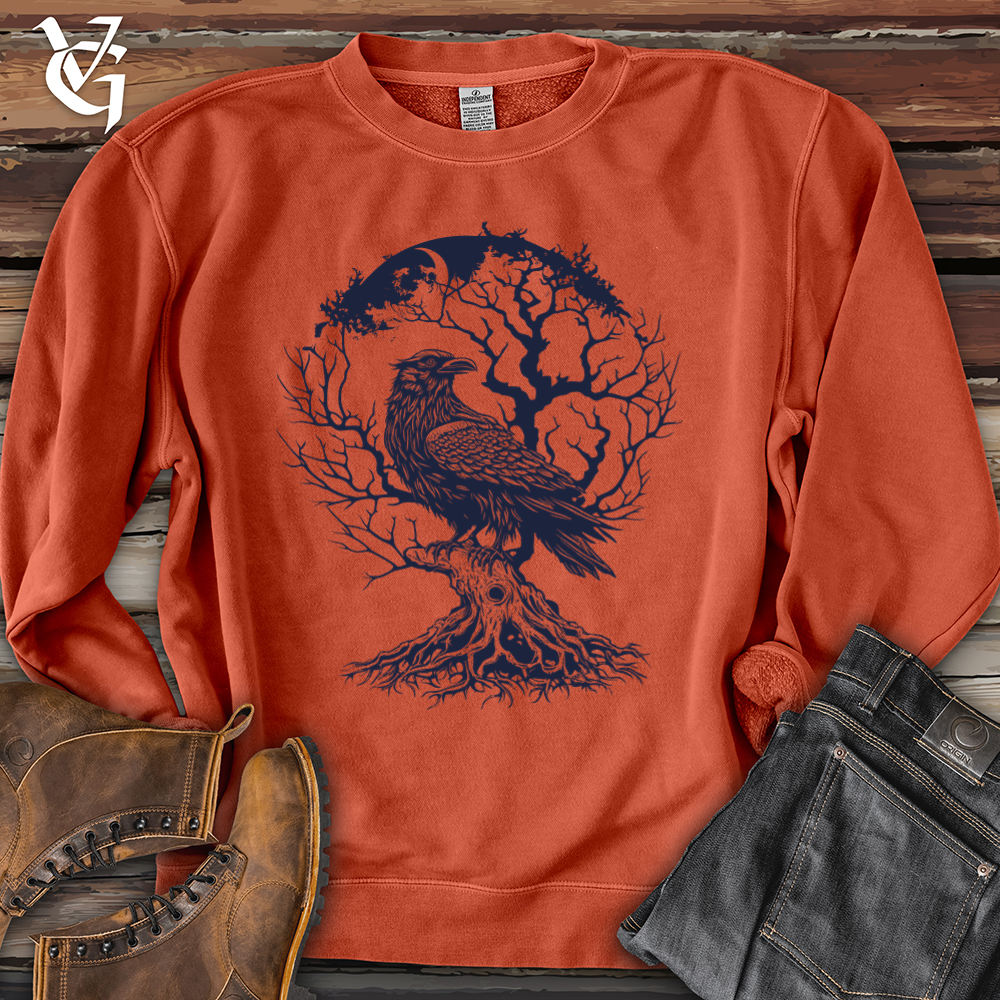 Raven and Old Tree Tattoo Pigment-Dyed Crewneck