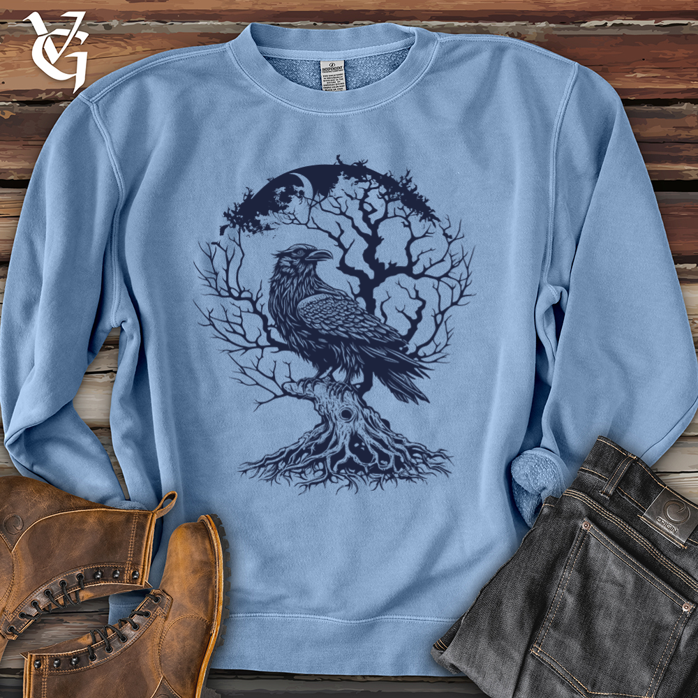 Raven and Old Tree Tattoo Pigment-Dyed Crewneck