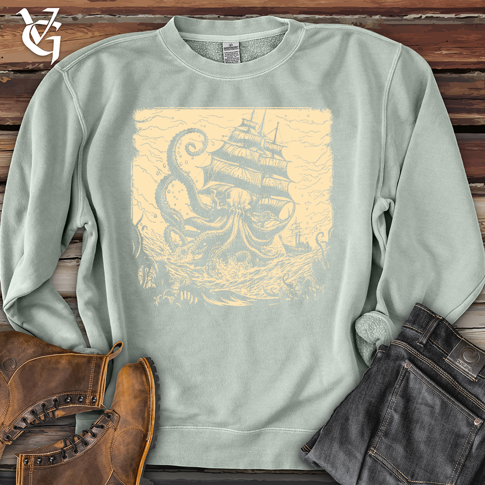 Kraken at Sea Banjo Bison Pigment-Dyed Crewneck