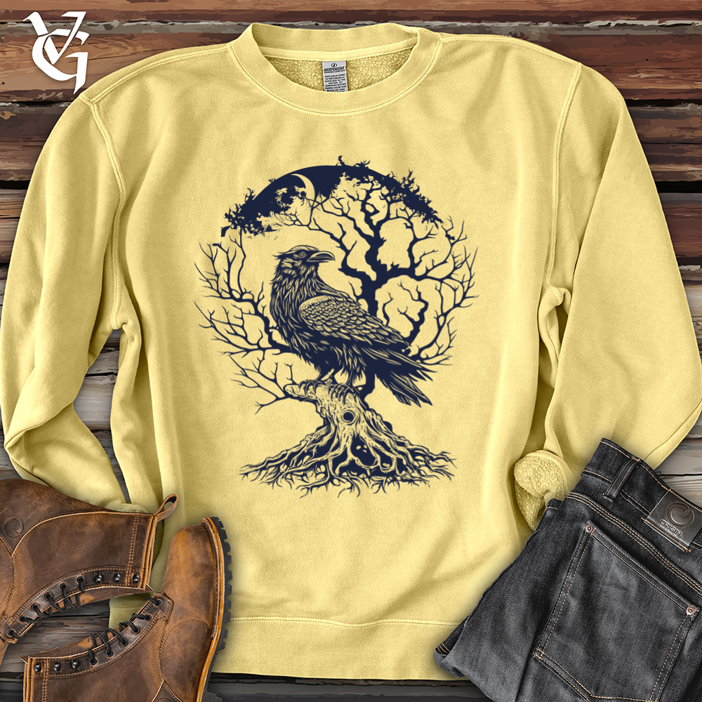 Raven and Old Tree Tattoo Pigment-Dyed Crewneck