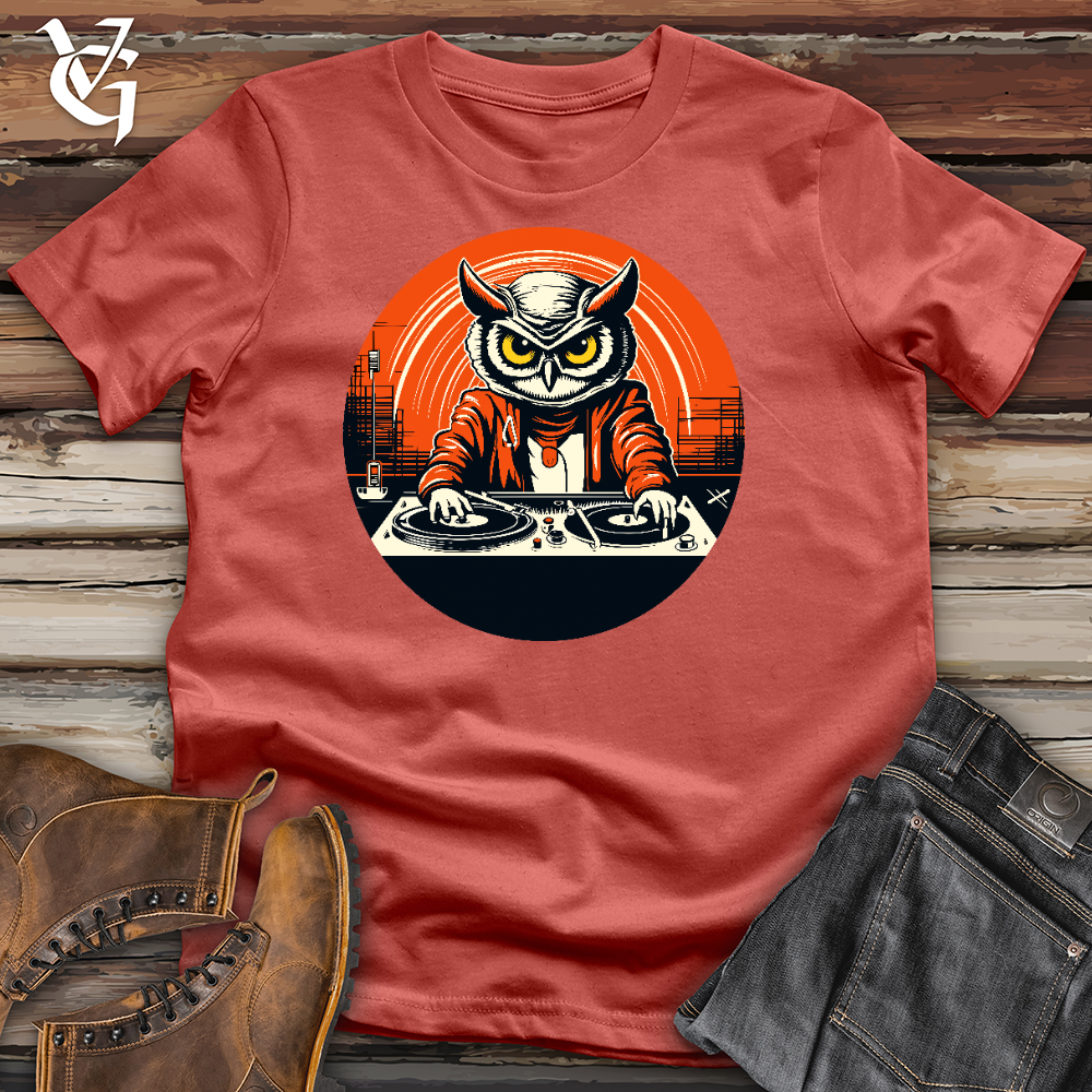 Dj Owl Making Techno Music Cotton Tee
