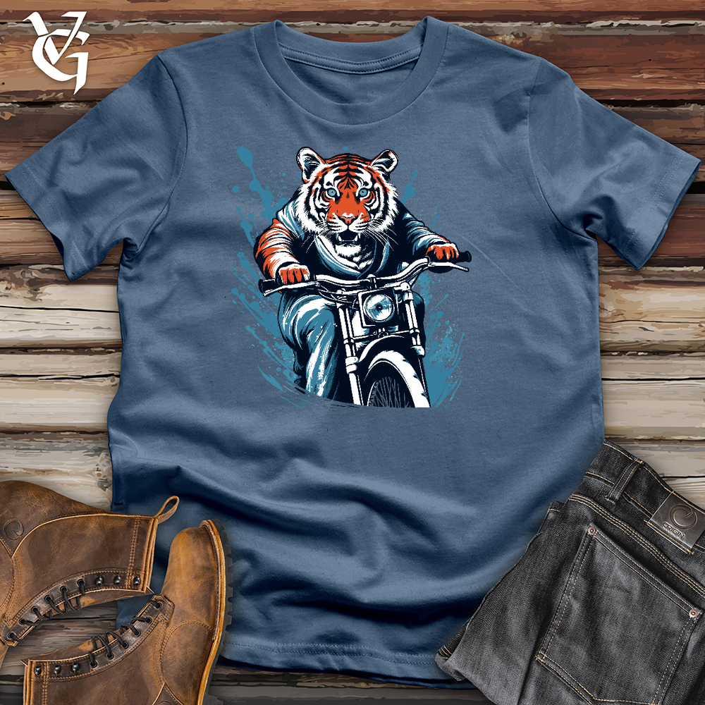 Tiger Riding On Motorbike Cotton Tee