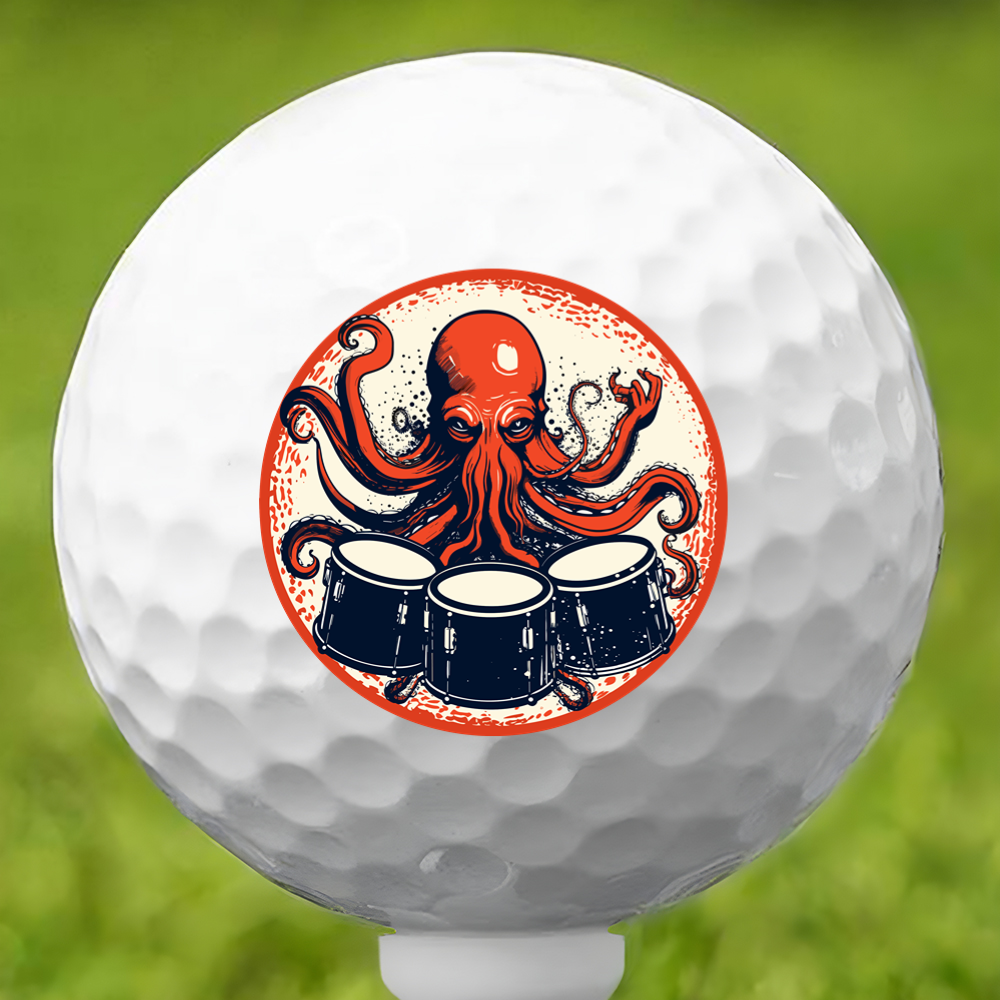 Octopus Playing Drums Golf Ball 3 Pack