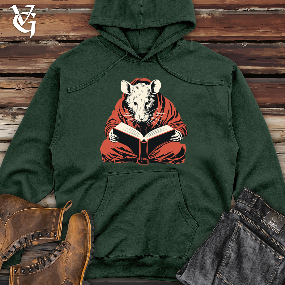 Viking Goods Rat Reading Book Midweight Hooded Sweatshirt Alpine Green / L
