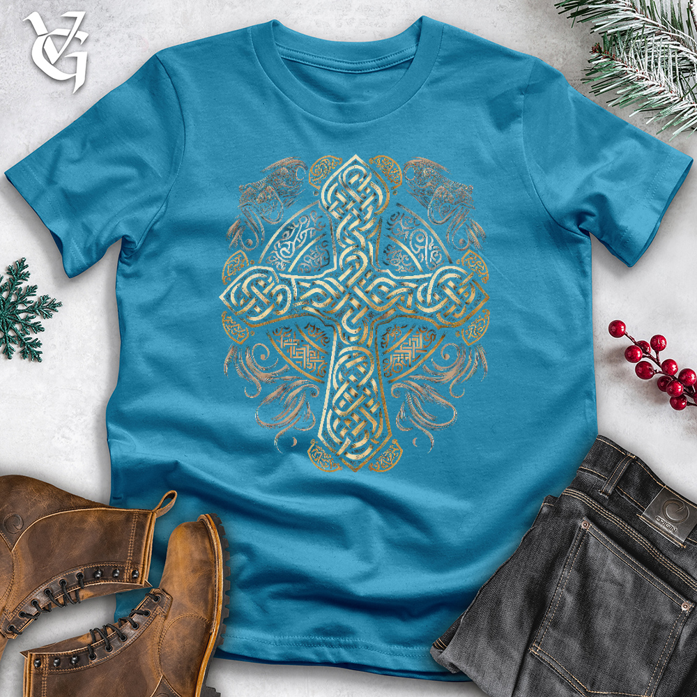 Viking Goods Ancient Celtic Cross Cotton Tee Aqua / L