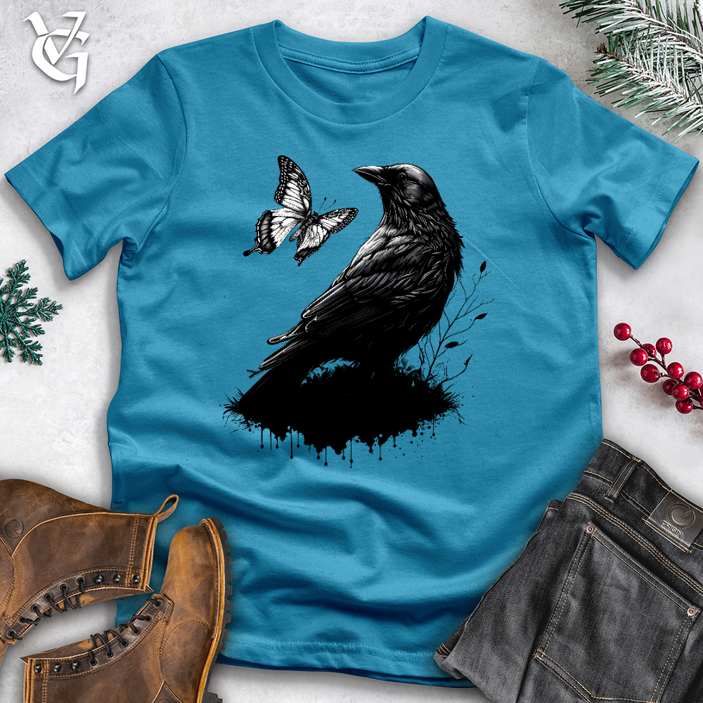 Viking Goods Raven and Butterfly Cotton Tee Aqua / L