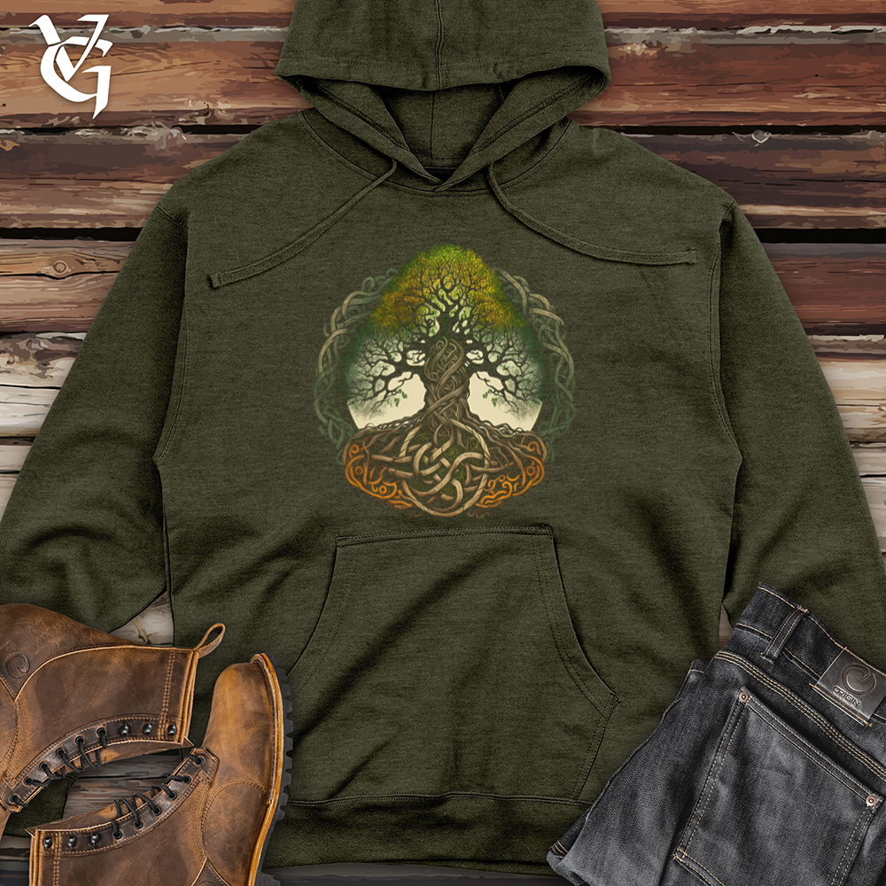 Viking Goods Celtic Life of Tree Min Midweight Hooded Sweatshirt Army Heather / L