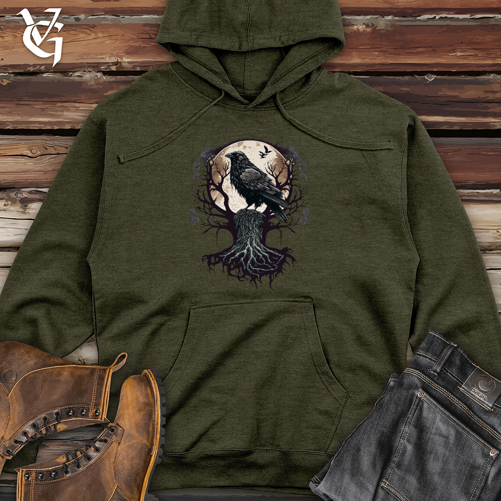 Viking Goods Full Moon Raven Midweight Hooded Sweatshirt Army Heather / L