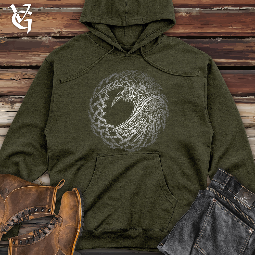 Viking Goods Silver Glass Raven Midweight Hooded Sweatshirt Army Heather / L