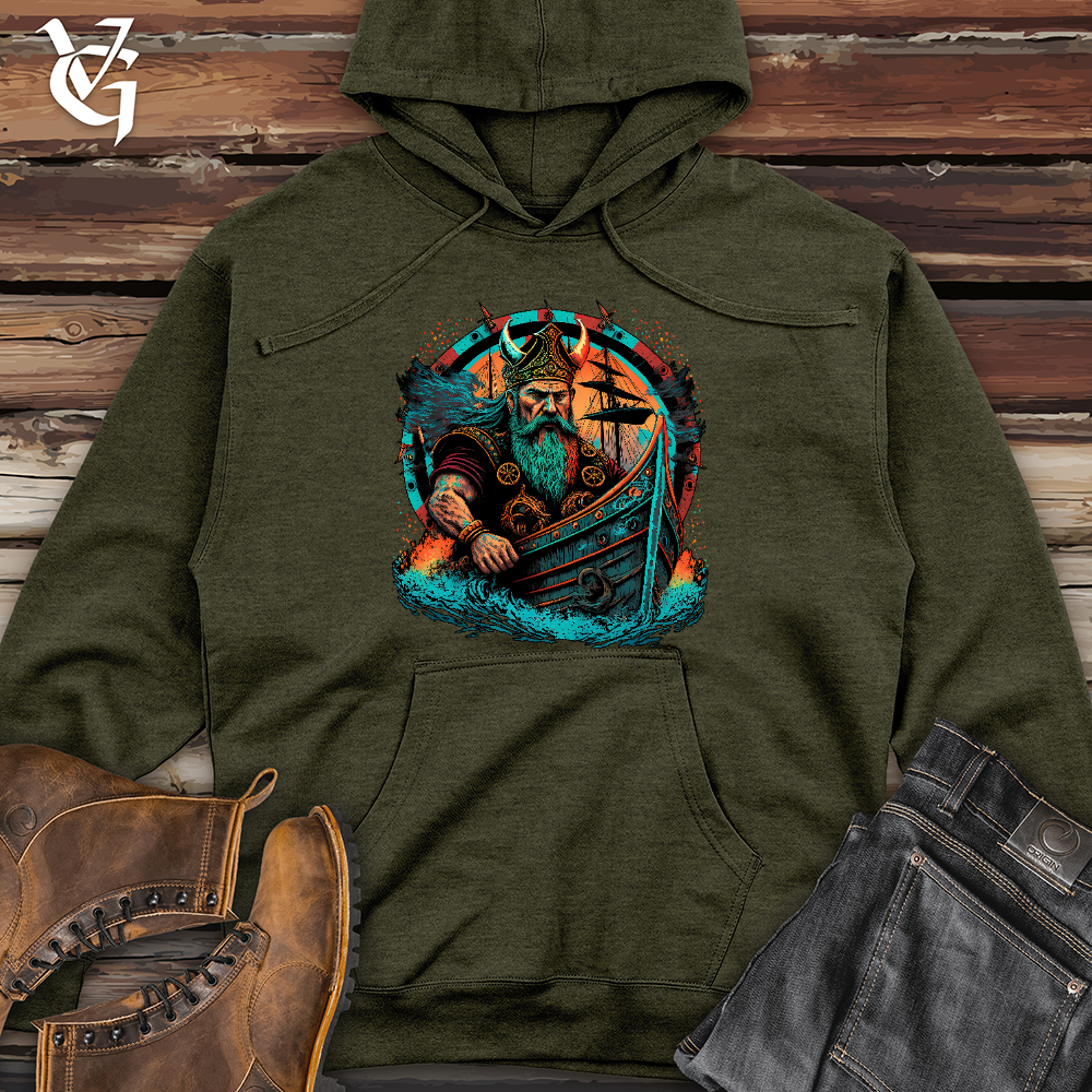 Viking Goods Viking Ship Midweight Hooded Sweatshirt Army Heather / L