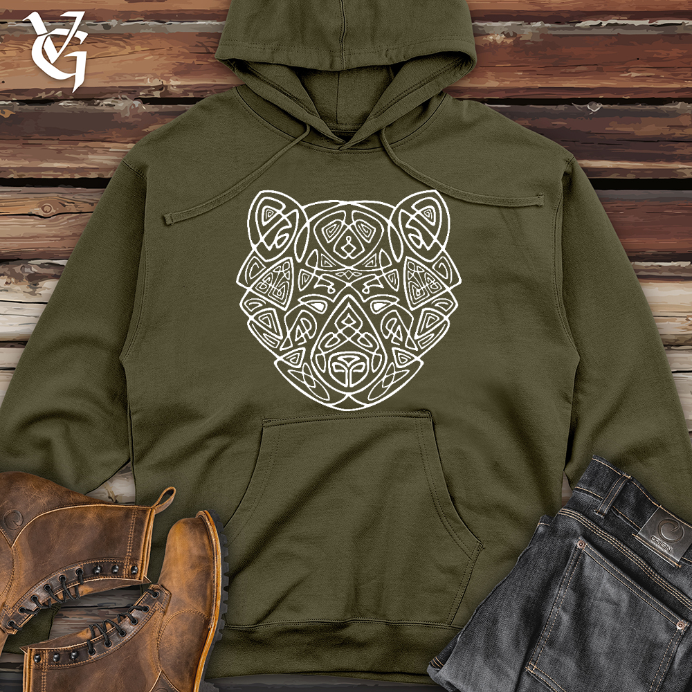 Viking Goods Bear Head Celtic Style Midweight Hooded Sweatshirt Army / L