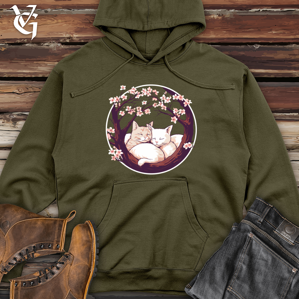 Viking Goods Cherry Blossom Felines Midweight Hooded Sweatshirt Army / L