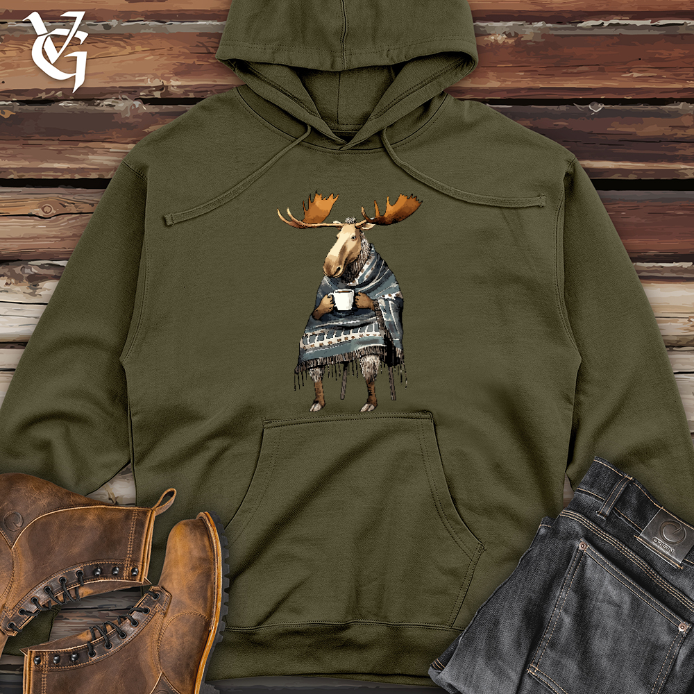 Viking Goods Coffee Drinking Moose Midweight Hooded Sweatshirt Army / L
