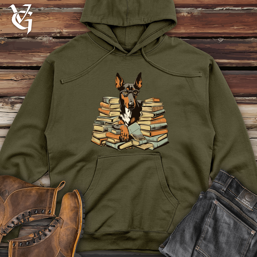 Viking Goods Doberman Bookworm Delight Midweight Hooded Sweatshirt Army / L