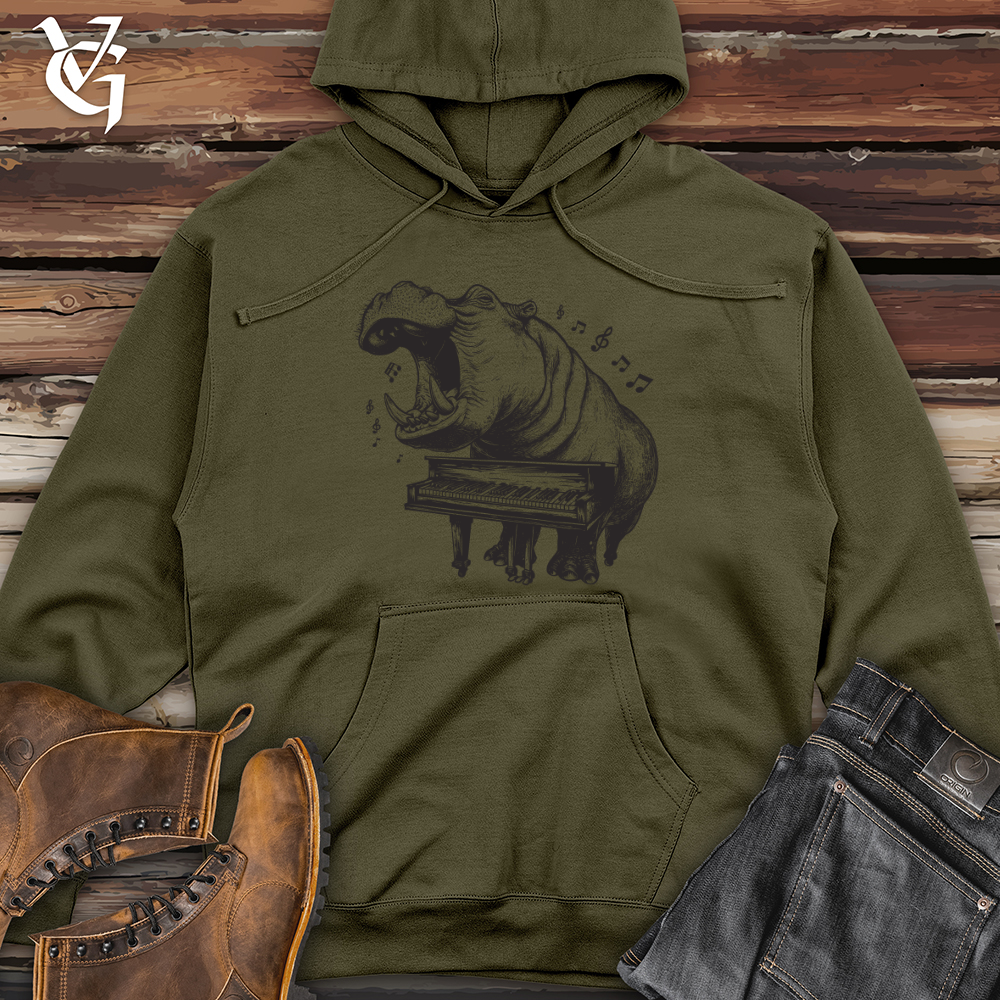 Viking Goods Hippopotamus Melody Maker Midweight Hooded Sweatshirt Army / L
