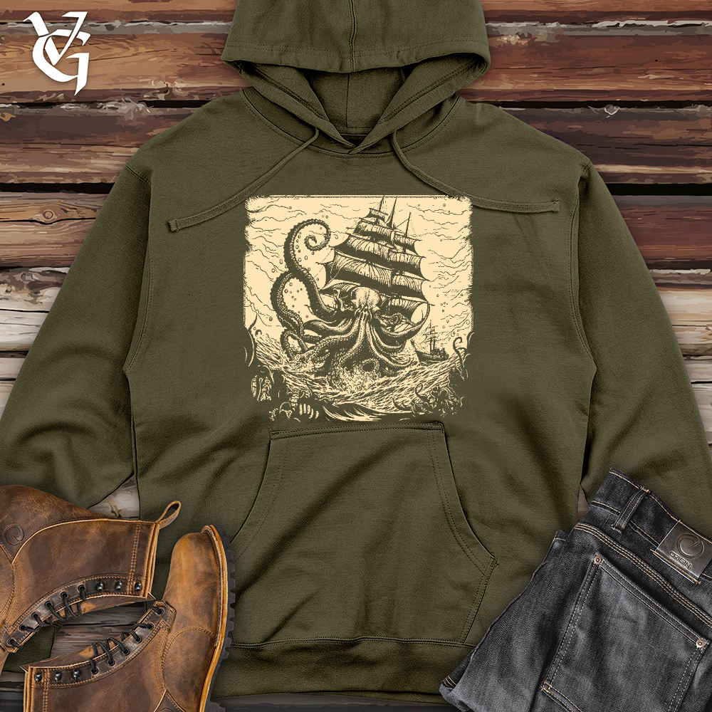Viking Goods Kraken at Sea Midweight Hooded Sweatshirt Army / L