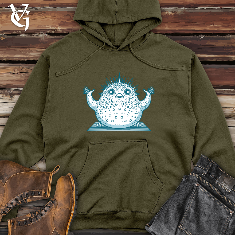 Viking Goods Pufferfish Yoga Pose Midweight Hooded Sweatshirt Army / L