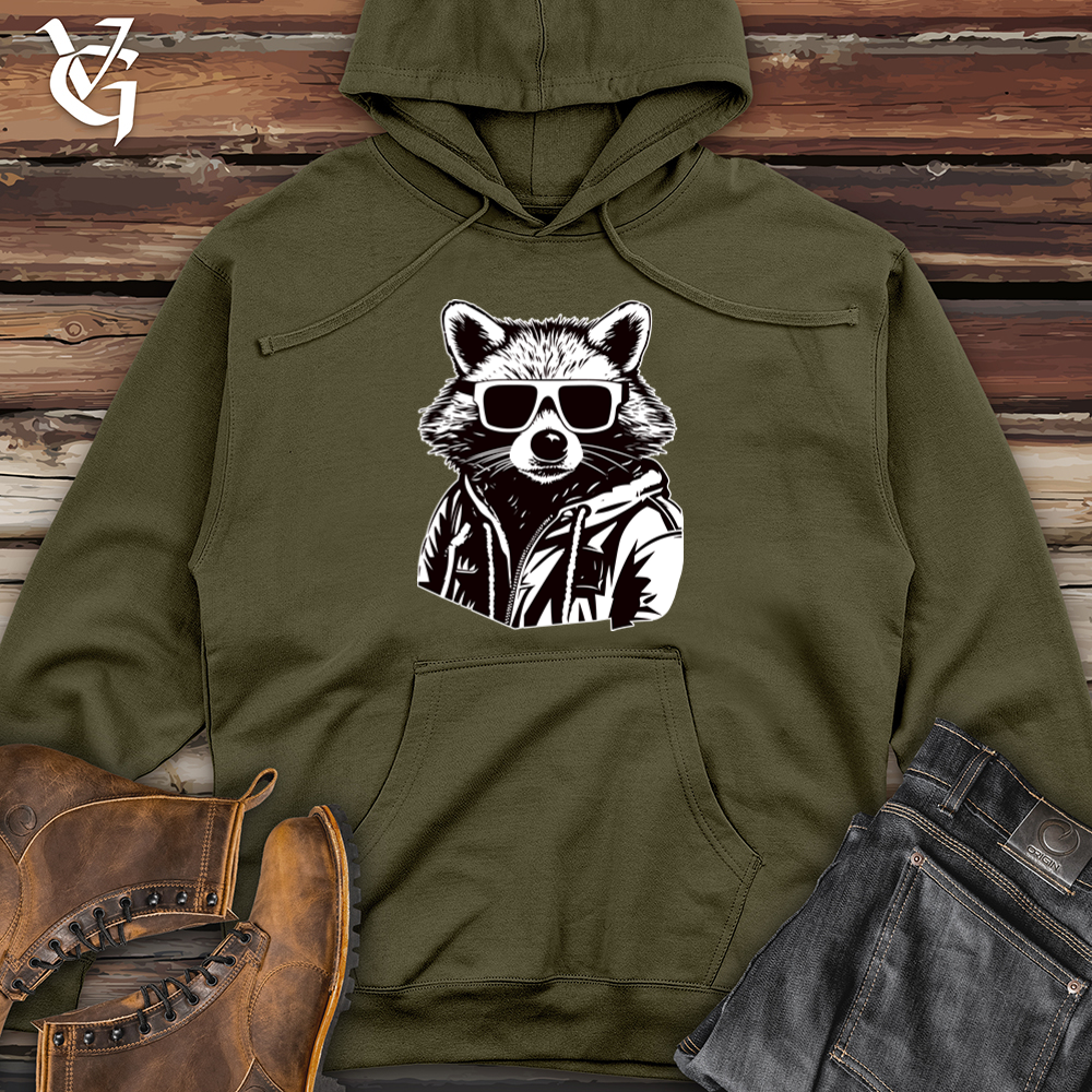 Viking Goods Retro Bandit Raccoon Midweight Hooded Sweatshirt Army / L