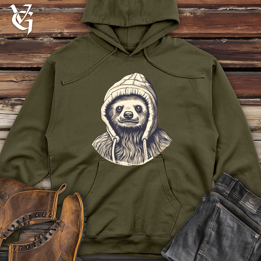 Viking Goods Retro Beanie Sloth Midweight Hooded Sweatshirt Army / L