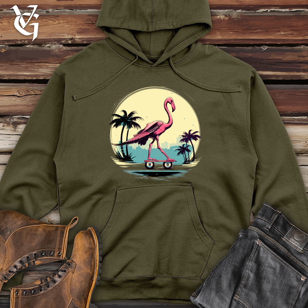 Viking Goods Skateboarding Flamingo Sunset Midweight Hooded Sweatshirt Army / L