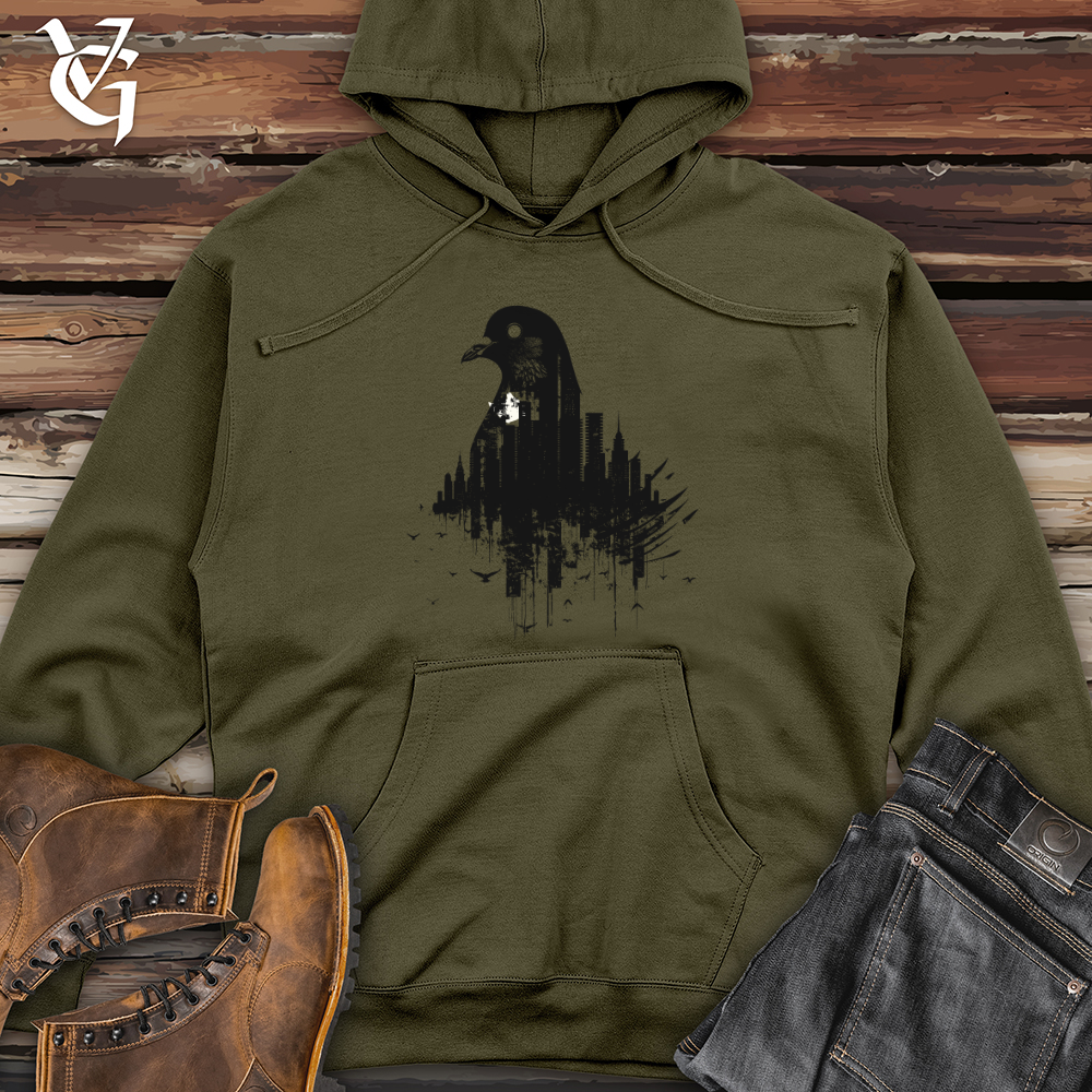 Viking Goods Urban Pigeon Silhouette Midweight Hooded Sweatshirt Army / L