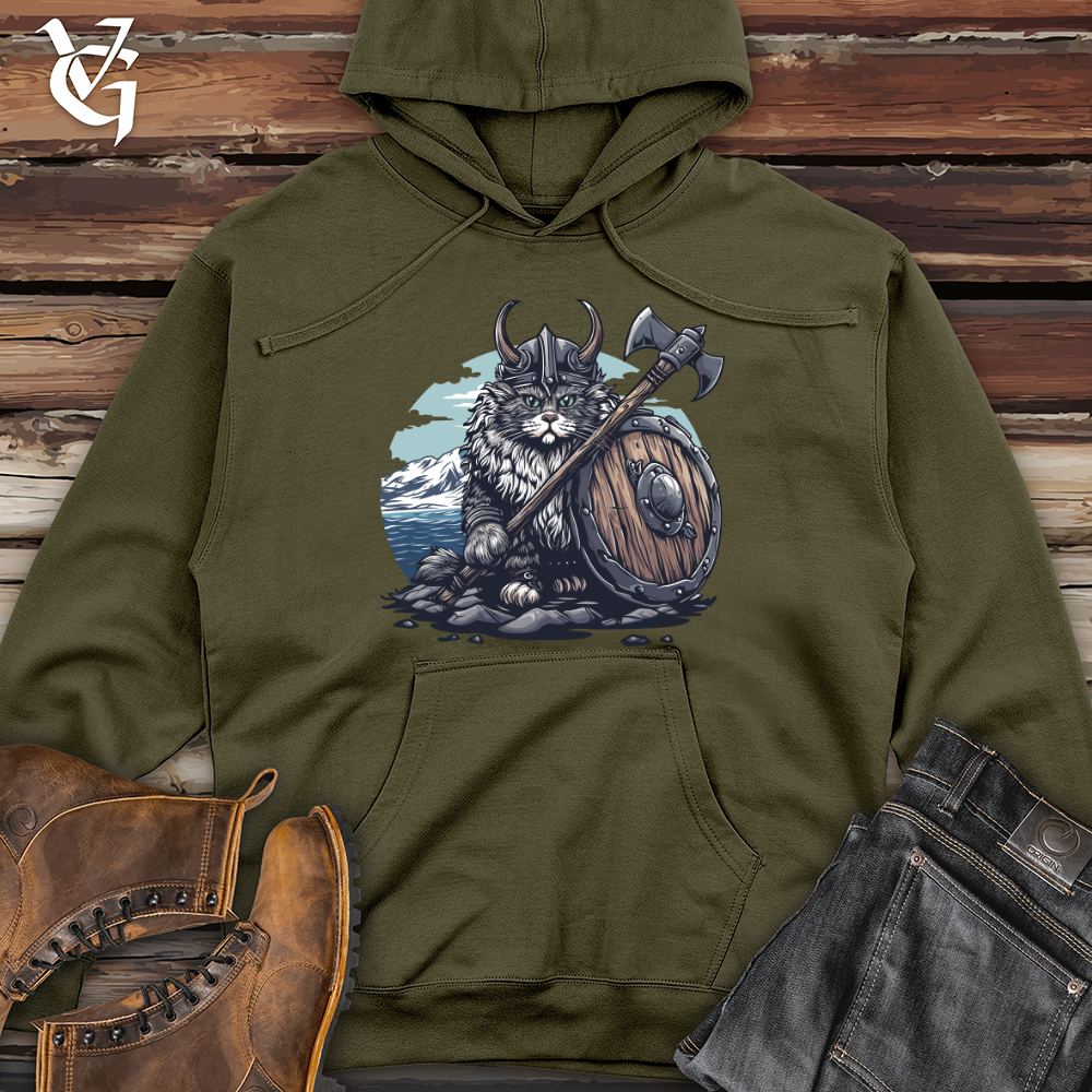 Viking Goods Viking Cat Warrior Midweight Hooded Sweatshirt Army / L