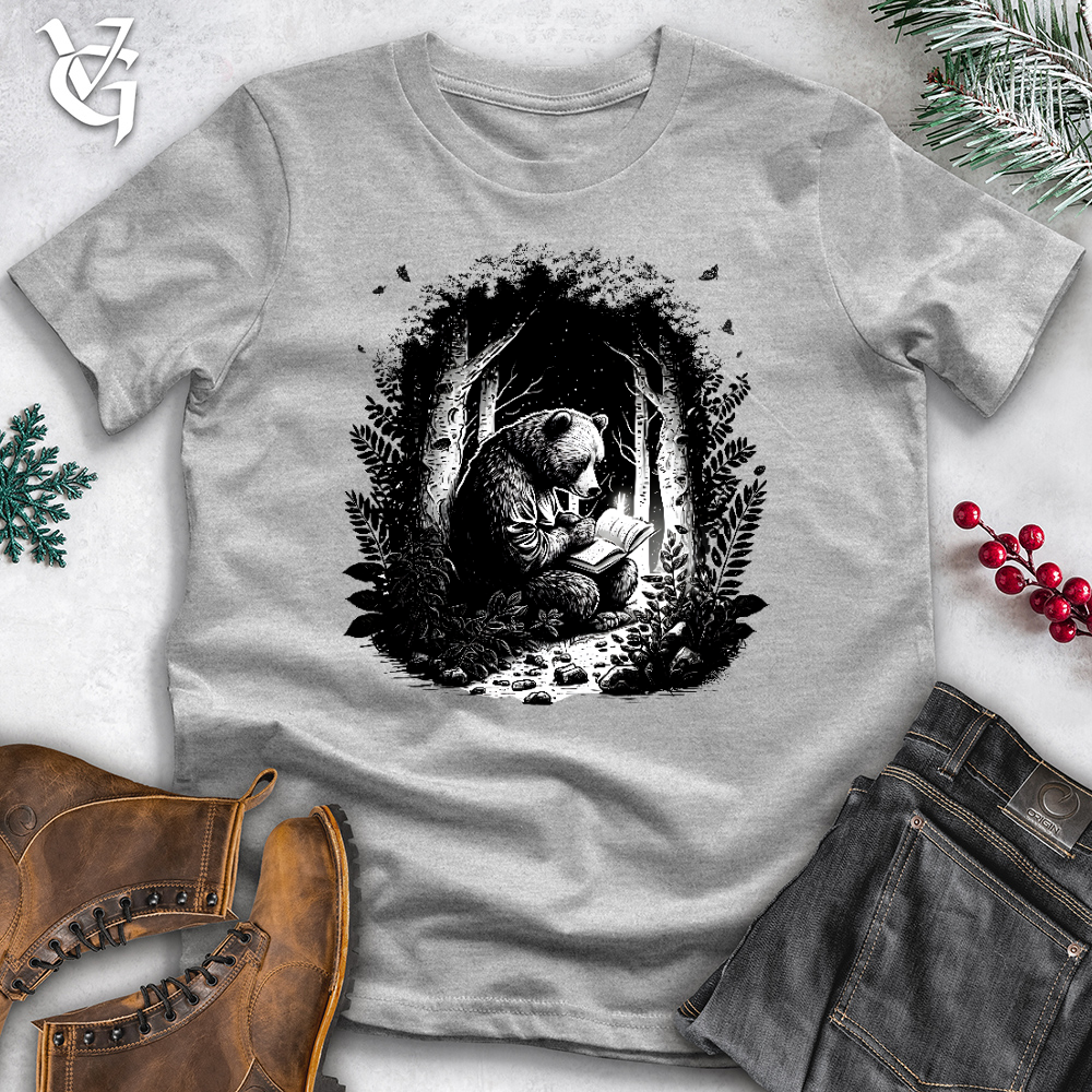 Viking Goods Bear Reading Book in Forest Cotton Tee Ash / L