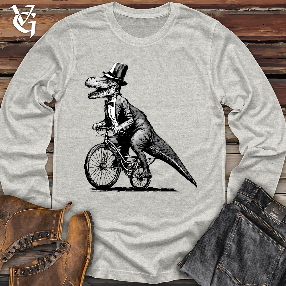 Viking Goods Dinosaur Riding a Bike Long Sleeve Ash / L