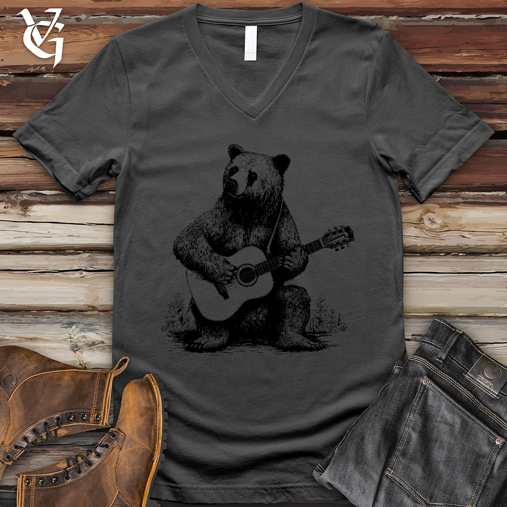 Viking Goods Bear Guitarist V-Neck Tee Asphalt / L