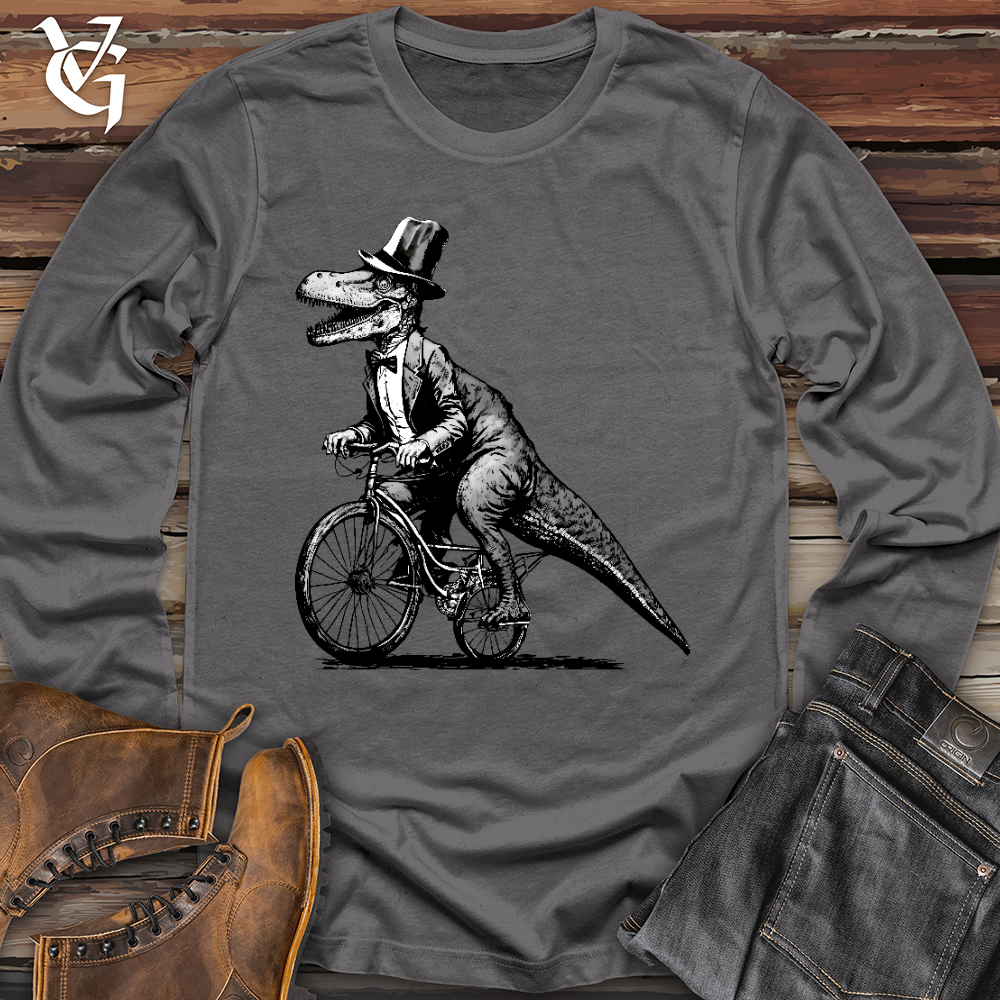 Viking Goods Dinosaur Riding a Bike Long Sleeve Asphalt / L