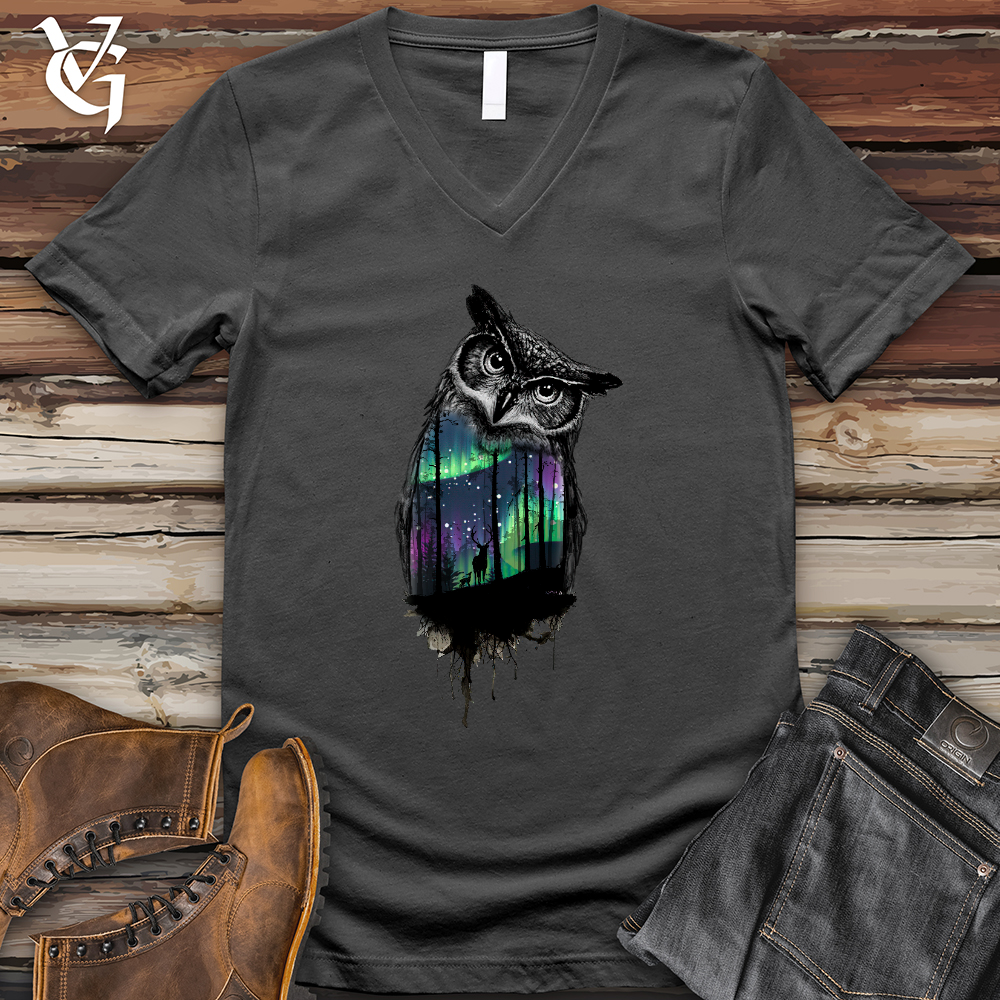 Viking Goods Northern Lights Owl V- Neck Tee Asphalt / L