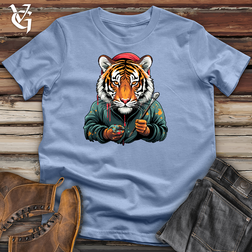 Viking Goods A Tiger With Painting Brush Cotton Tee Baby Blue / L