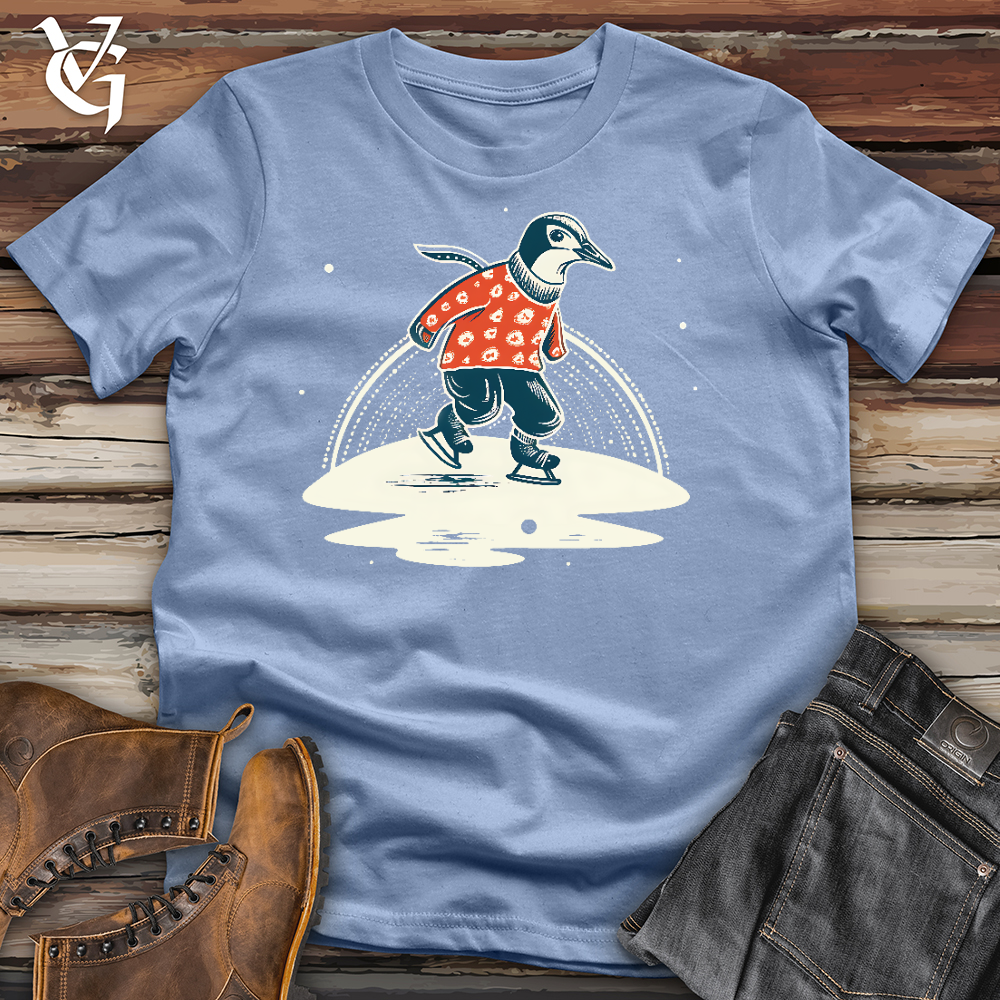 Viking Goods Ice Skating Penguin Cotton Tee Baby Blue / L