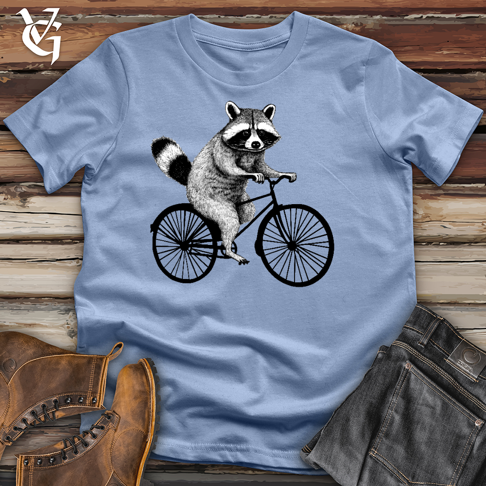 Viking Goods Raccoon On A Bike Cotton Tee Baby Blue / L