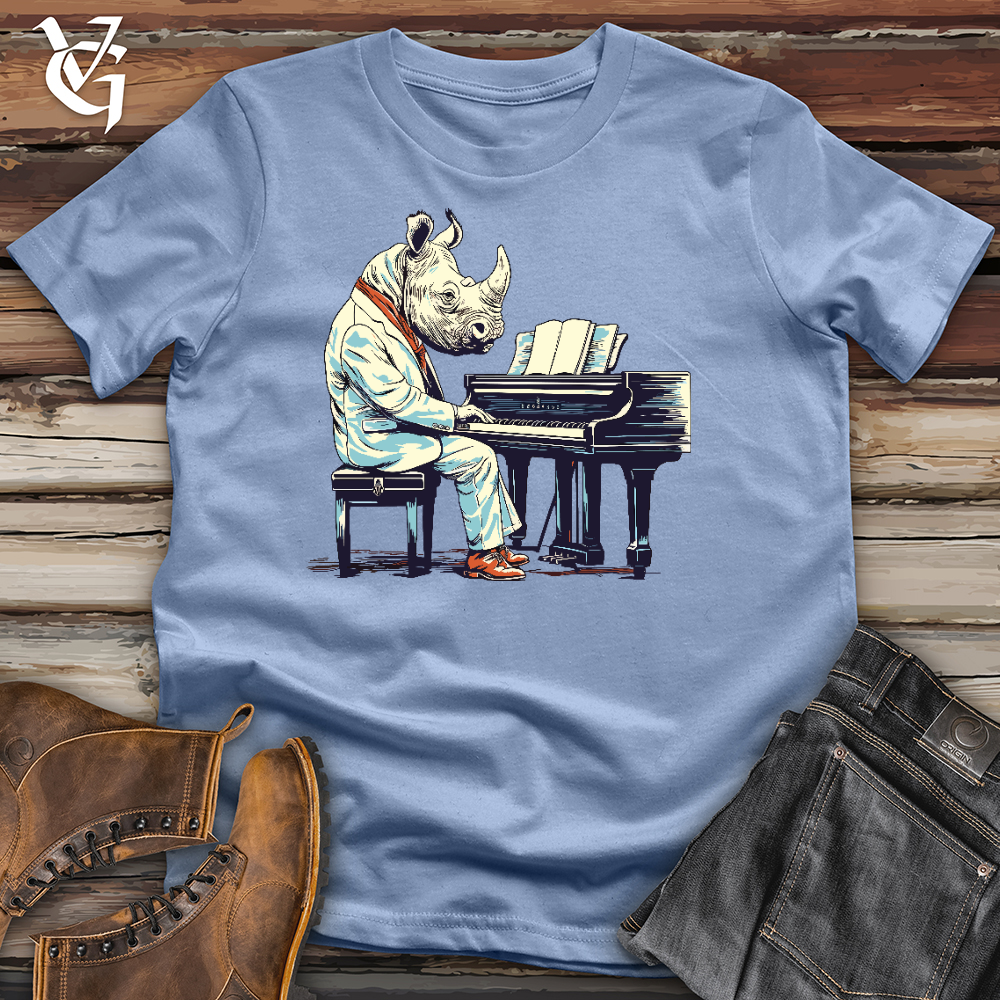 Viking Goods Rhinoceros Playing Piano Cotton Tee Baby Blue / L