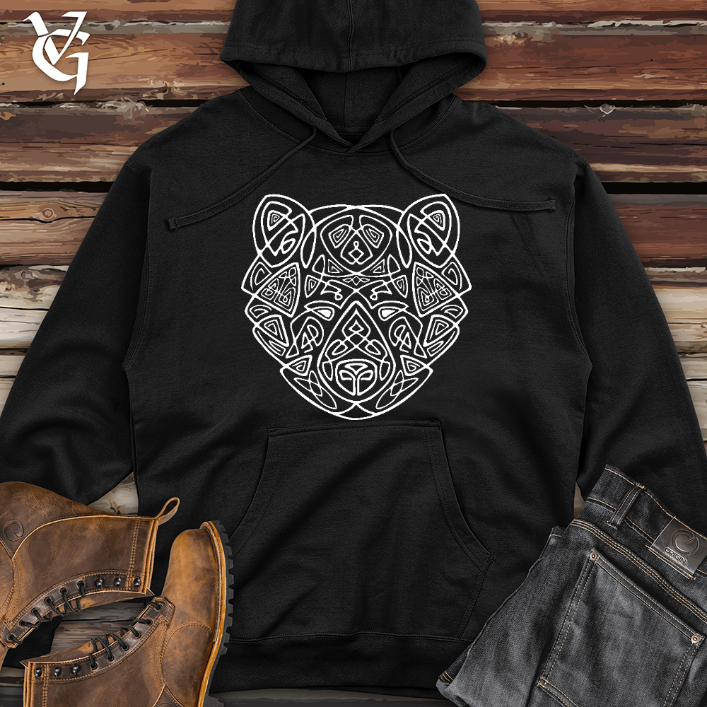 Viking Goods Bear Head Celtic Style Midweight Hooded Sweatshirt Black / L