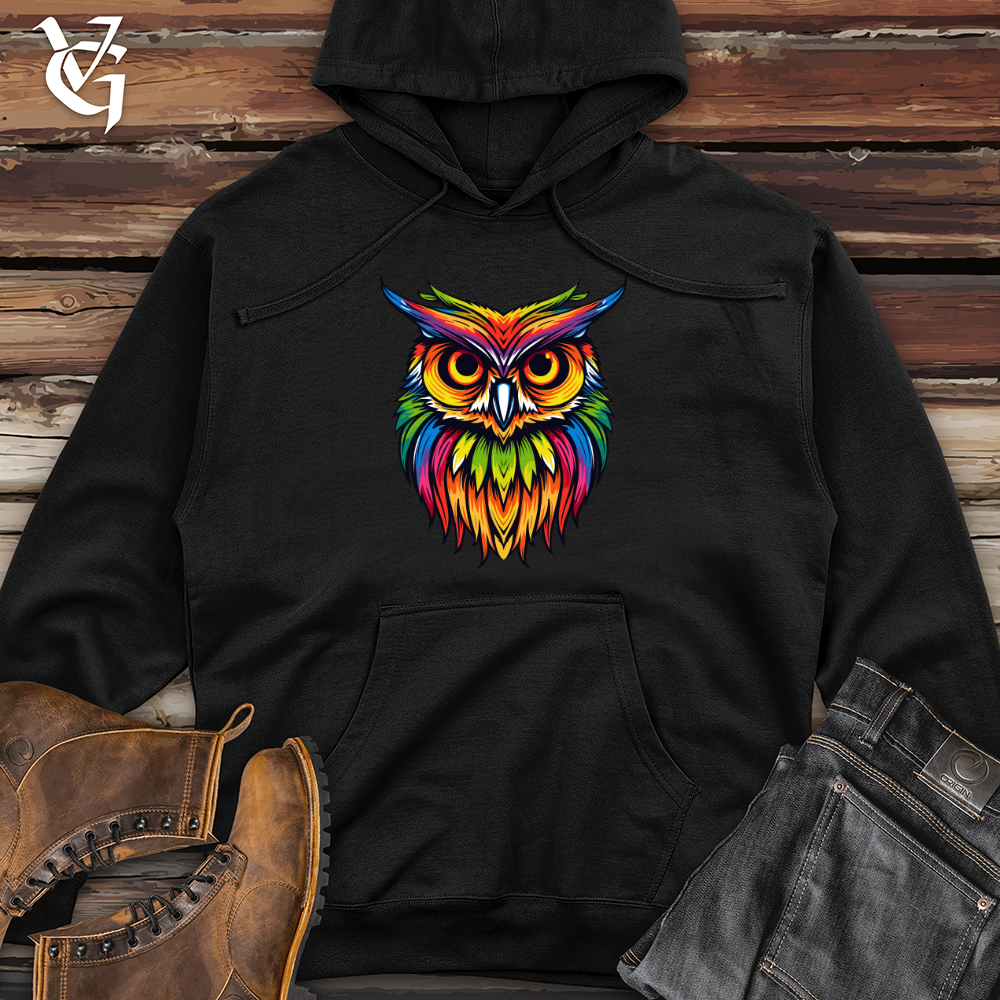 Viking Goods Colorful Nightwise Owl Midweight Hooded Sweatshirt Black / L