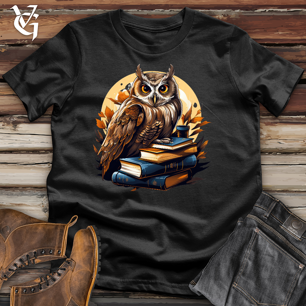 Viking Goods Owl Reading Books Cotton Tee Black / L