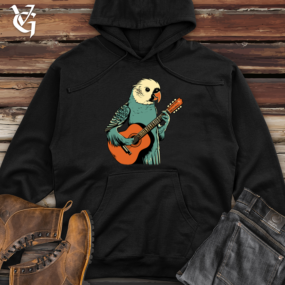 Viking Goods Parakeet Strumming Guitar Midweight Hooded Sweatshirt Black / L