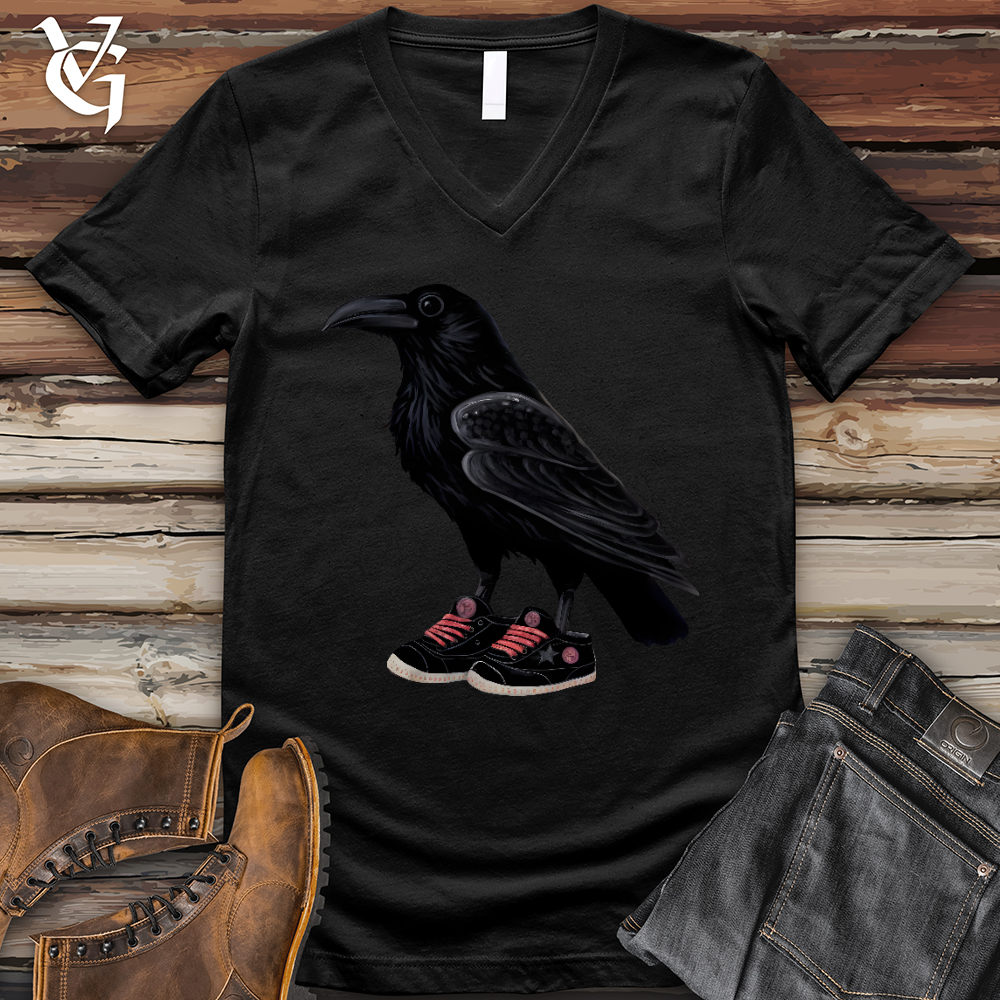 Viking Goods Raven Wearing Sneakers V- Neck Tee Black / L