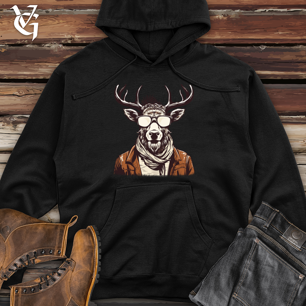 Viking Goods Reindeer Northern Chill Hipster Elegance Midweight Hooded Sweatshirt Black / L