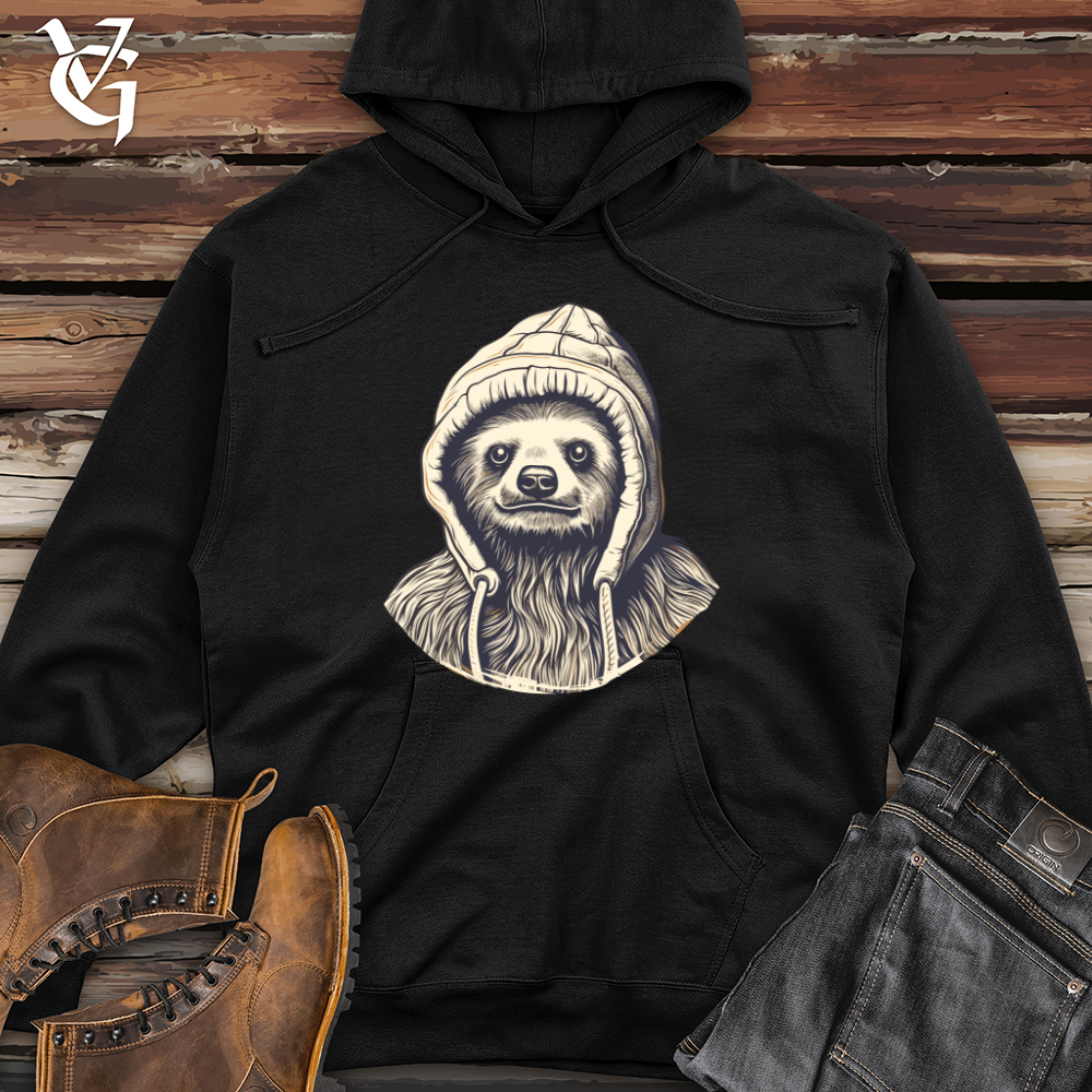 Viking Goods Retro Beanie Sloth Midweight Hooded Sweatshirt Black / L