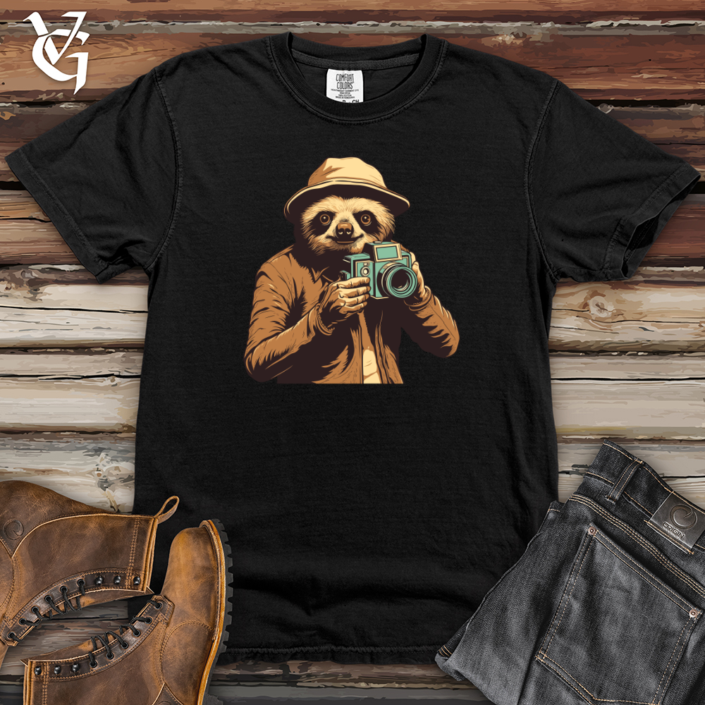 Viking Goods Sloth Shutterbug Snapshot Heavy Cotton Comfort Colors Tee Black / L