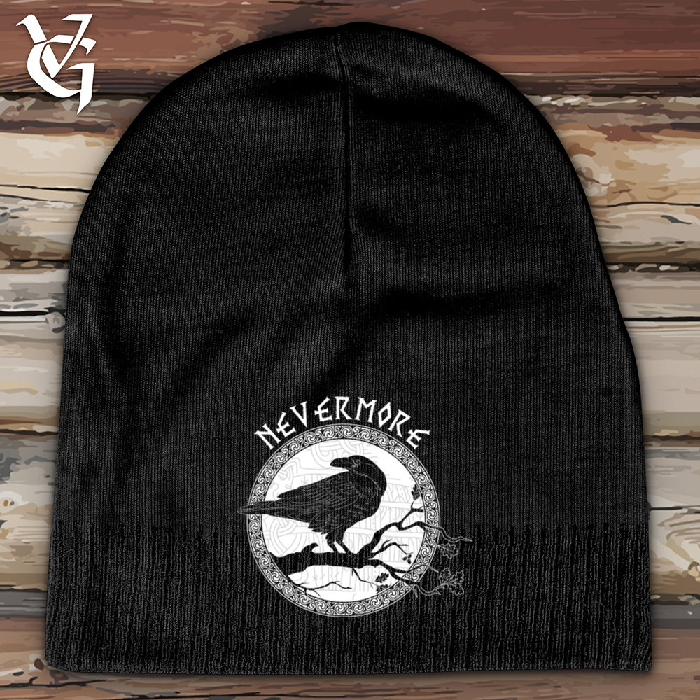 Viking Goods Nevermore White Winter Raven Cotton Beanie Black