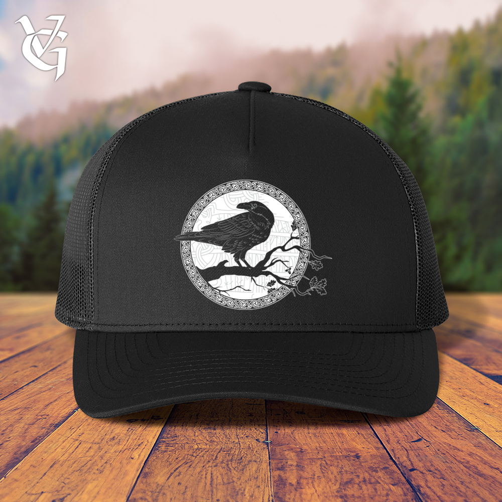Viking Goods White Winter Raven Trucker Cap Black