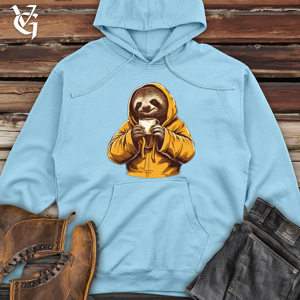 Viking Goods Sloth Coffee Midweight Hooded Sweatshirt Blue Aqua / L
