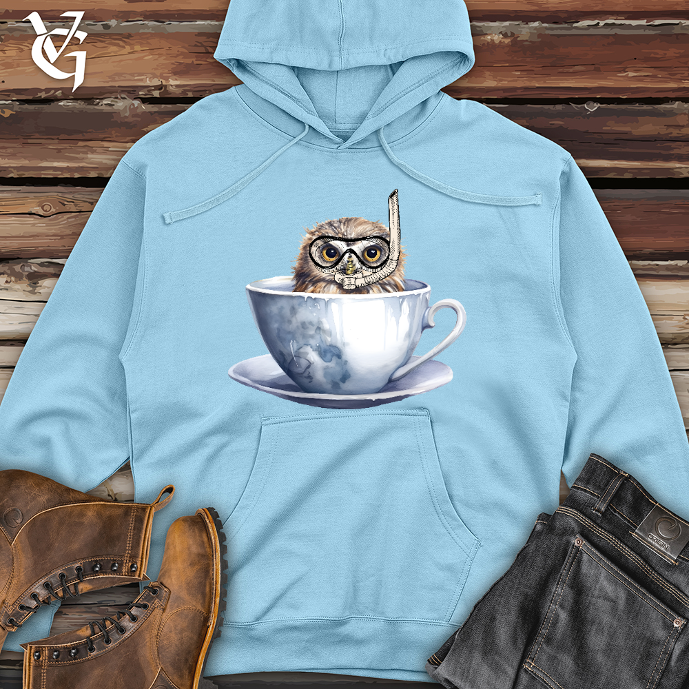 Viking Goods Snorkeling Owl Midweight Hooded Sweatshirt Blue Aqua / L