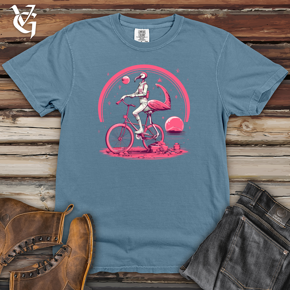Viking Goods Flamingo Riding On A Bicycle Heavy Cotton Comfort Colors Tee Blue Jean / L