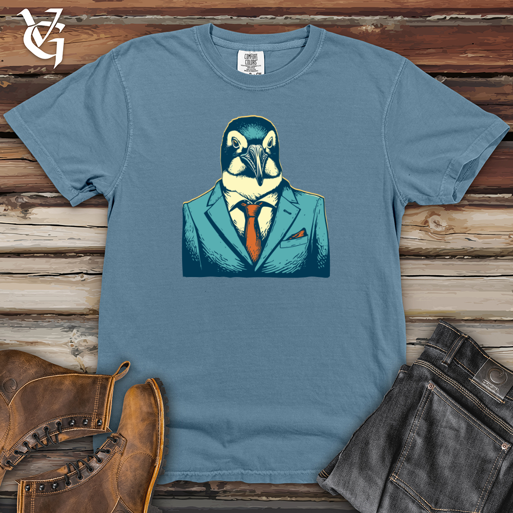 Viking Goods Retro Suited Penguin Heavy Cotton Comfort Colors Tee Blue Jean / L